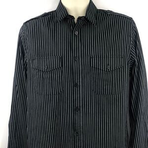 Black long sleeve white striped men’s shirt